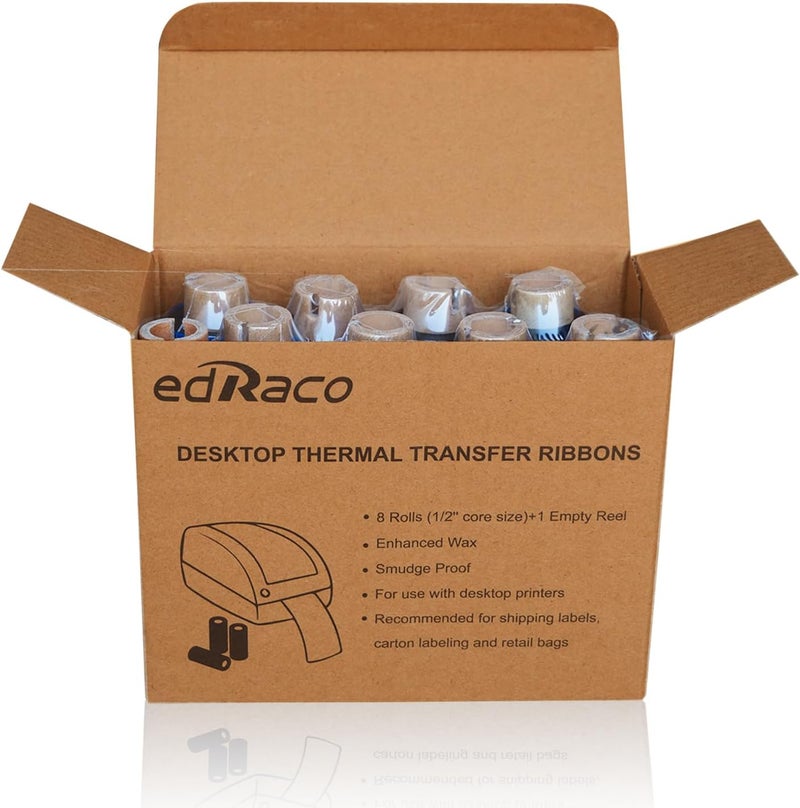 Edraco 8 Rolls Desktop Thermal Transfer Ribbons -Enhanced Wax, 3.30" x 244'(84mm x 74m), 0.5” Core, for Zebra Desktop Printer - Image 3